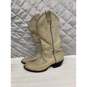 Larry Mahan Cowboy Boots Size 6 Bone Tall Heeled White Leather Vintage Soft
